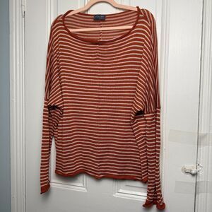 Wooden Ships Sweater Womens XL White Orange Stripe Knit Cotton Dolman Sleeve